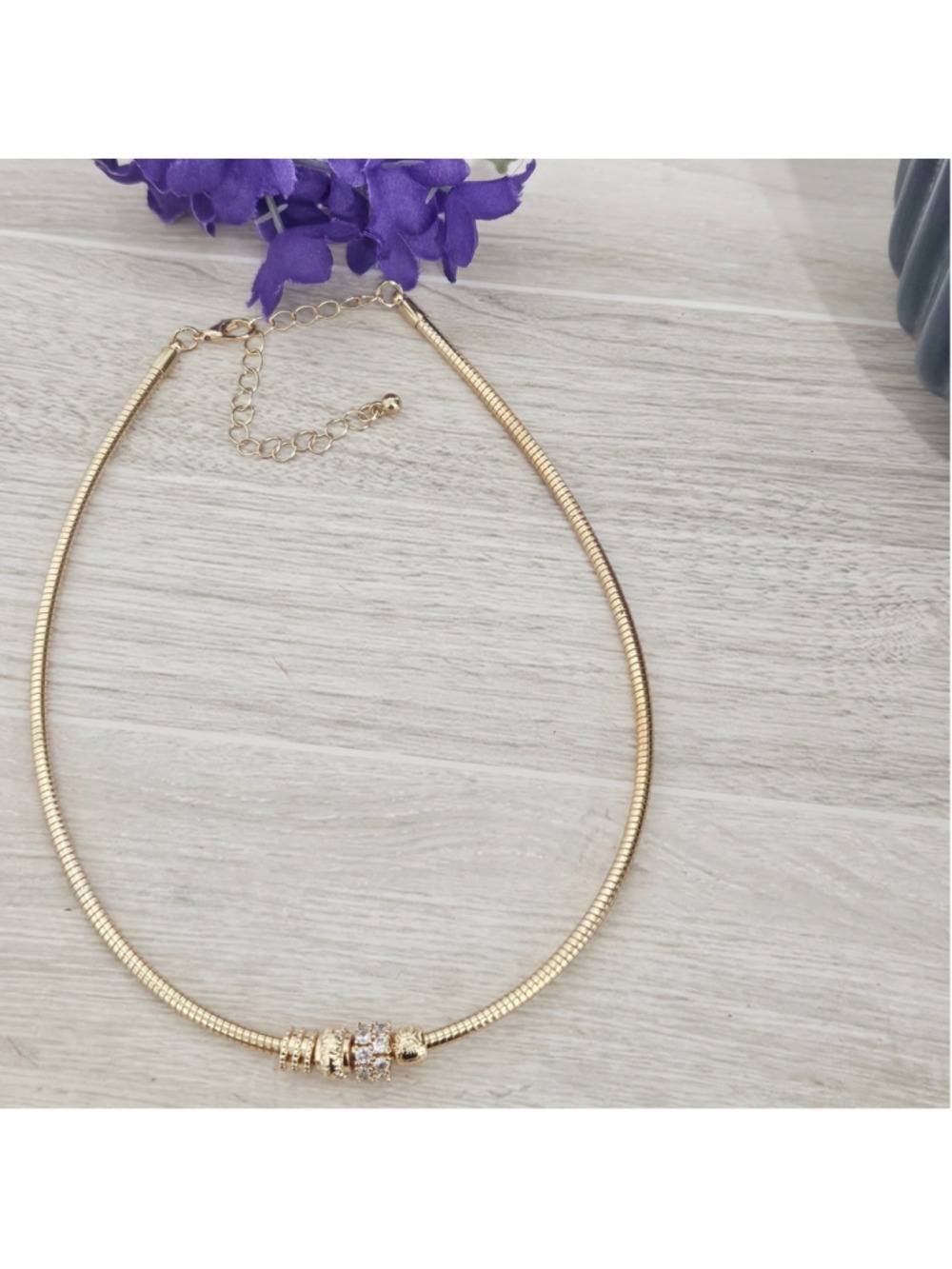 Gold Tone Women's Rhinestone Choker Necklace - Picture 3 of 3